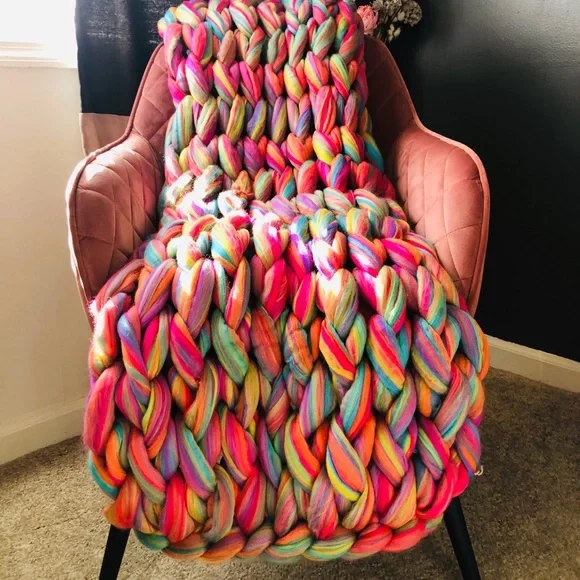Chunky Knit Blanket Throw Rainbow Unicorn - Picture 5 of 10